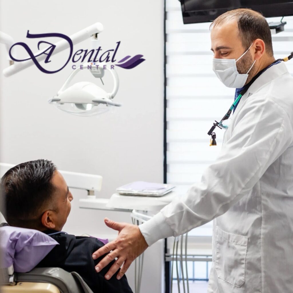 Dental hygienist performing a professional teeth cleaning at A-Dental Center in North Hollywood, CA