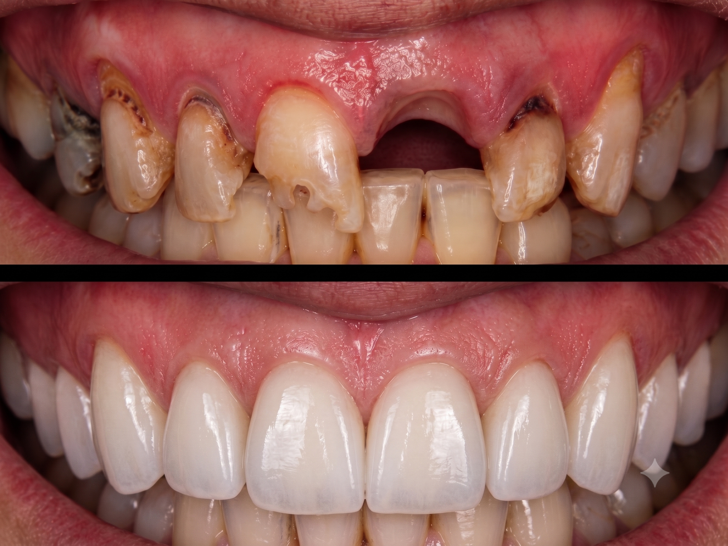 Single dental implant with zirconia crown before and after at A-Dental Center North Hollywood
